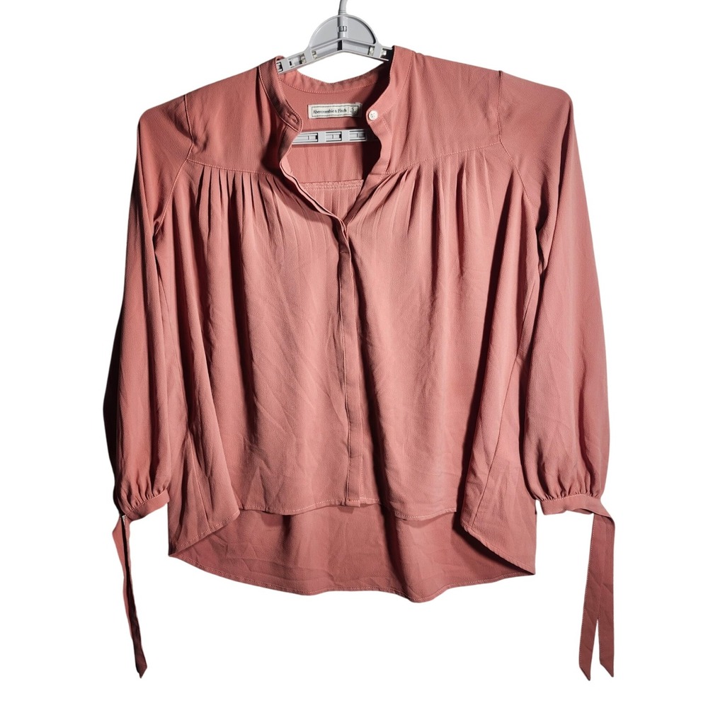 Abercrombie & Fitch Blouse Top Women's Small Pink Long Sleeve Tie Cuff Button Up